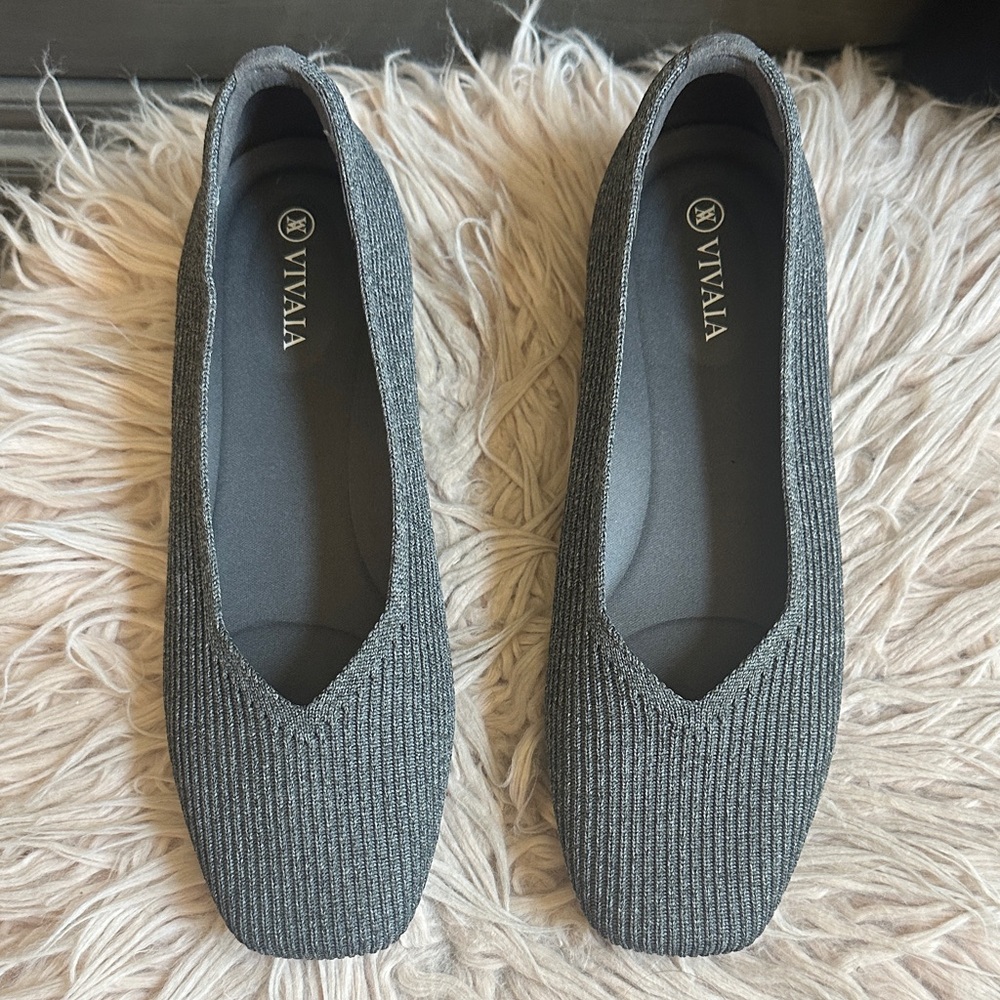VIVAIA Gray Knit Ballet Flats - Women's Comfortable Slip-Ons